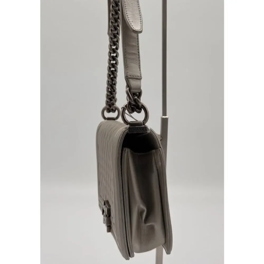 Chanel Medium Boy Flap Metallic Silver Quilted Calfskin Bag